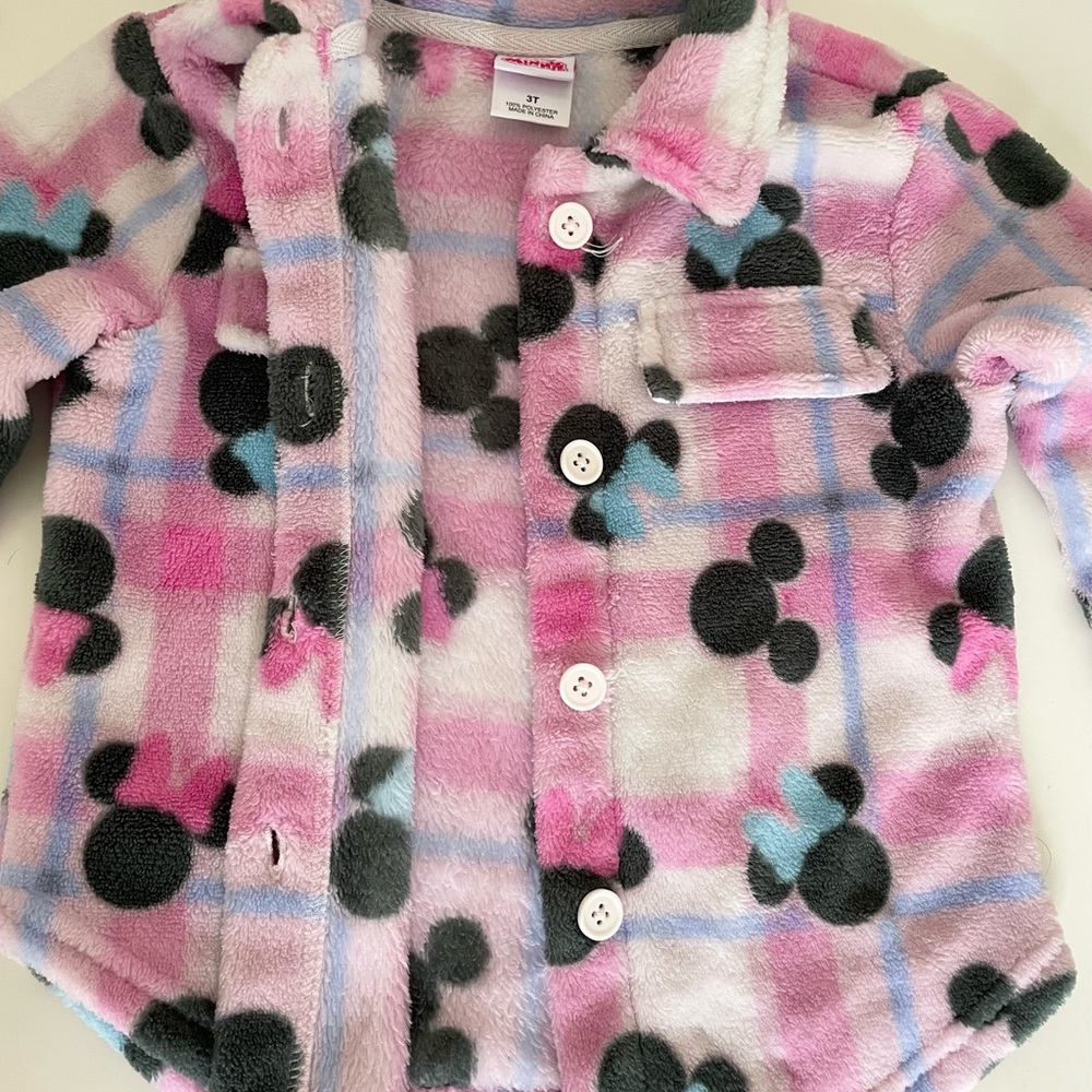 Disney Minnie Mouse Pink and Purple Plaid Fleece Button Up Top Girls 3T - Picture 11 of 12